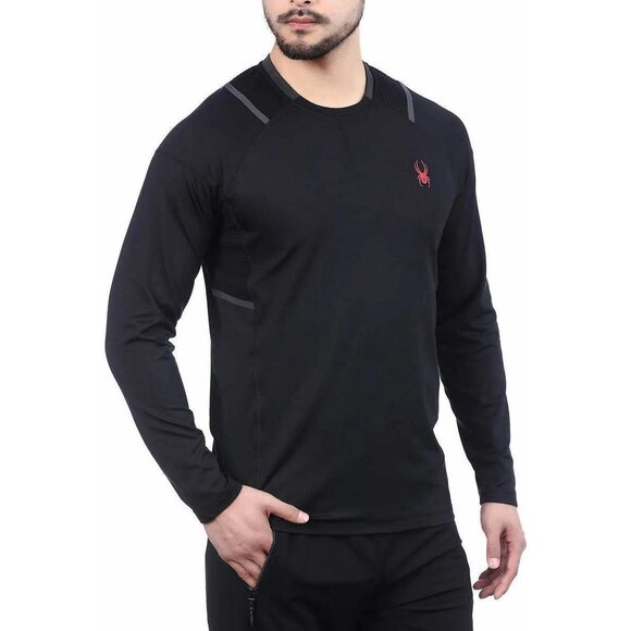 Spyder Men's Large Black Active Long Sleeve ProWeb Microfleece Tee T-Shirt - Picture 1 of 11